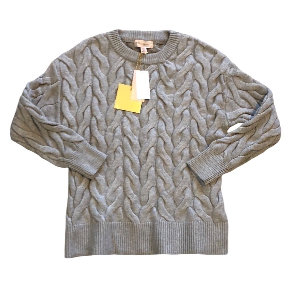 NWT Philosophy Womens Cable Knit Sweater Sz XS Grey Soft Cozy Crew neck Basic